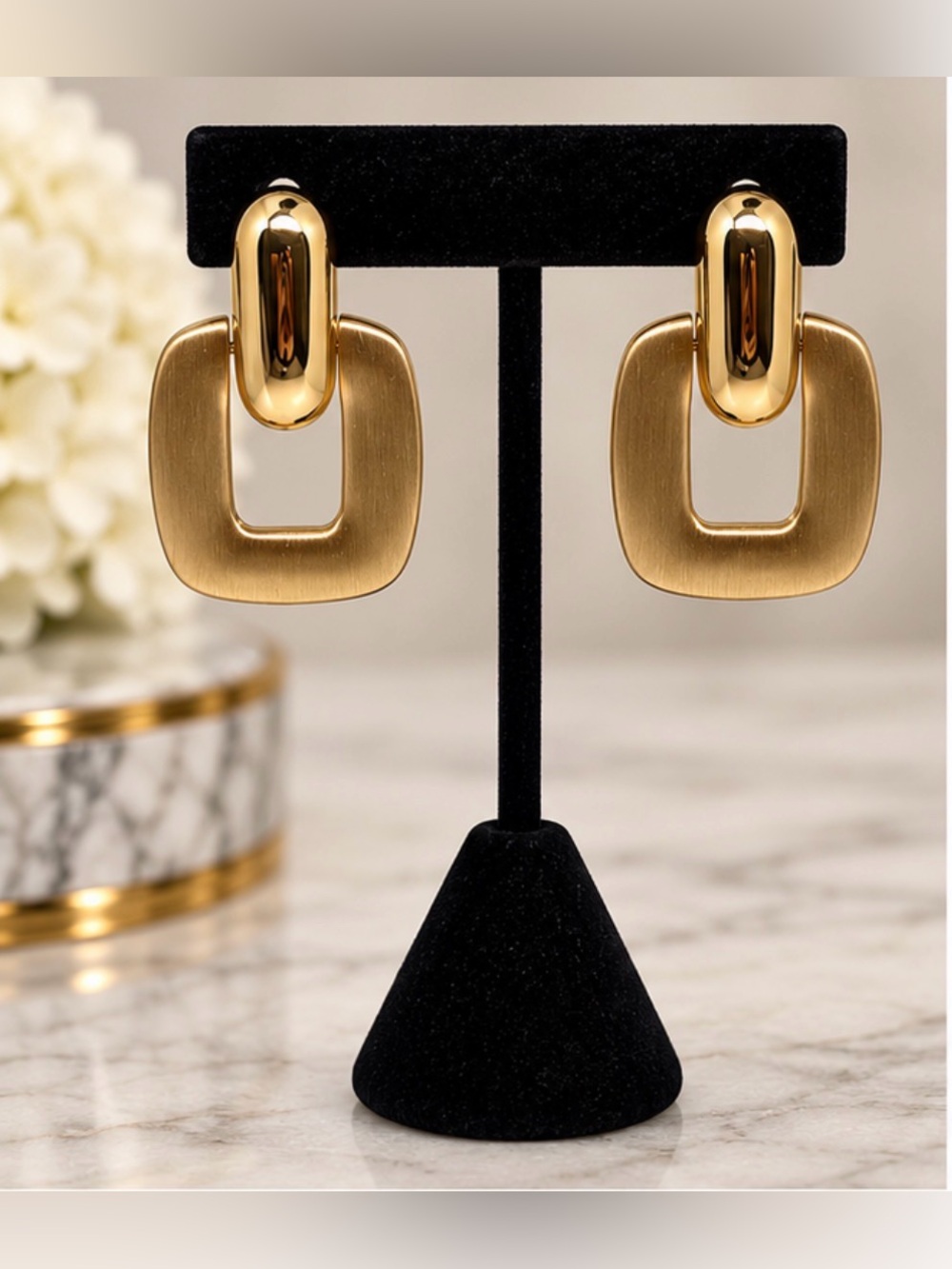 Jenny Bird Gold Tone Geometric Link Statement Earrings